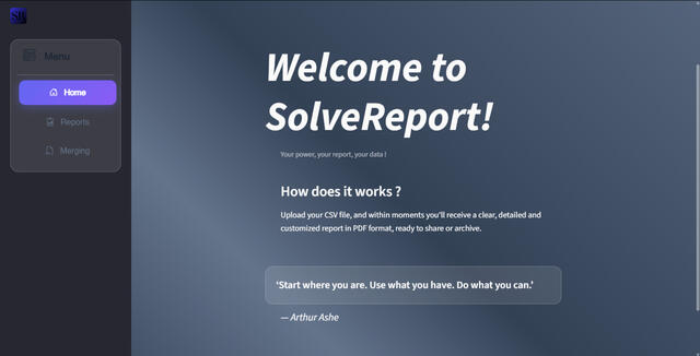 SolveReport Beta Main Page.